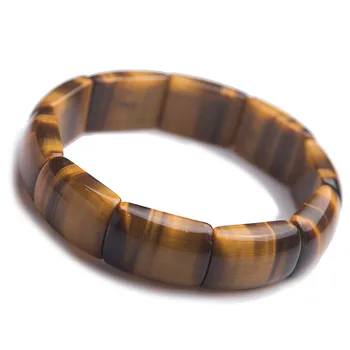 

Genuine Natural Yellow Tiger Eye Gemstone Rectangle Bead Stretch Crystal Powerful Woman Men Bracelet Bangle 23*15mm
