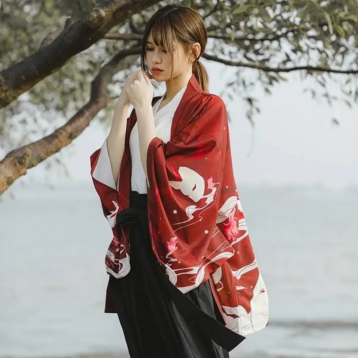 

2019 Vintage Japanese Harajuku Tops Casual Cartoon Cat Shirt Japanese kimono Print Chiffon Cardigan Fashion 2019 Shirt Female