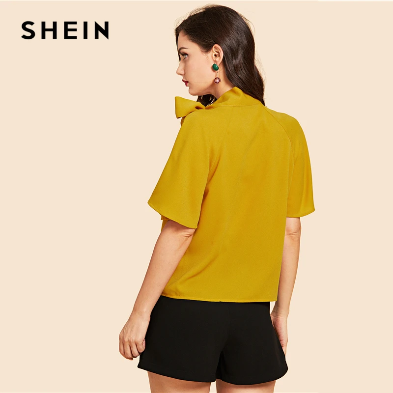 SHEIN Яркий Топ С Бантом И Рукавами Флаттерами Нарядная Офисная Блузка|Блузки| |