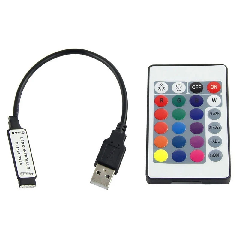 IKVVT 1-5m DC 5V 5050 RGB SMD 60LEDs Strip Light USB with 24 Keys Remote Control