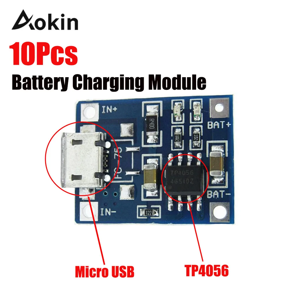 

10Pcs TP4056 5V 1A Micro USB 18650 Lithium Battery Charging Board Charger Module Protection Dual Functions for arduino Diy Kit