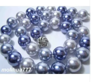 

Multicolor 12MM Gray Blue Shell Pearl Silver Clasp Necklace +12Mpearl pendant
