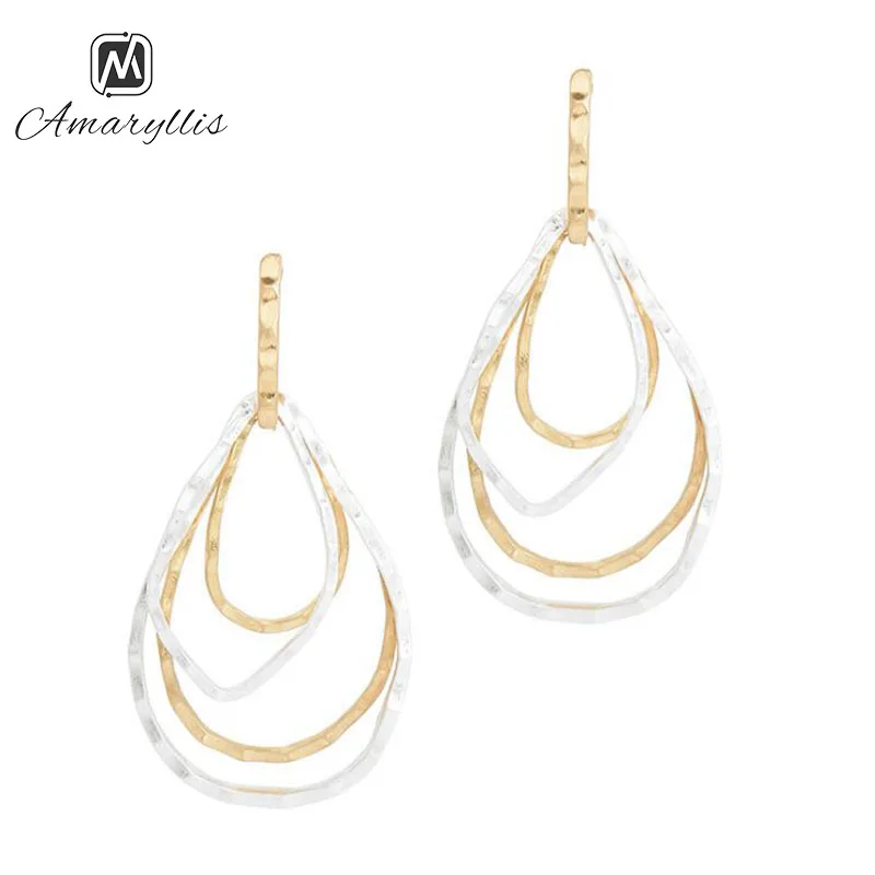 

Amaiyllis Simple 2 Tone Maxi Color Metal Pendant Earrings For Women Elegant Layer Rows Hammer link Dangle Earrings Retro Brincos