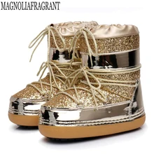 Зимние ботинки зимние ботильоны женская обувь теплые ботинки на меху женская повседневная обувь размера плюс нескользящая обувь на платформе золотого цвета zl1