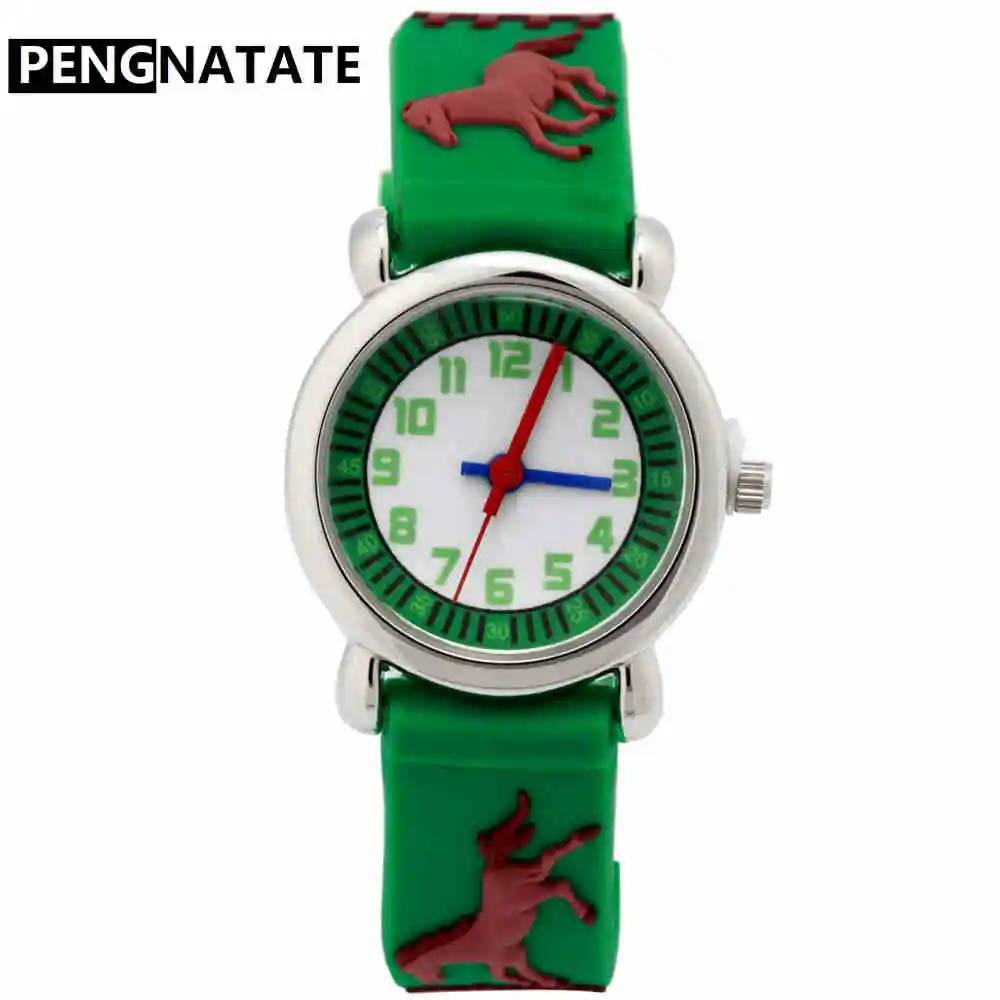 PENGNATATE Children Watch Green Strap 3D Cartoon Silicone Bracelet