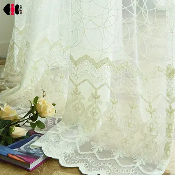 

Luxury European Floral Voile Curtain for Kitchen Bedroom Delicate Lace Bottom Sheer Fabric French Window Treatment Panels M075C