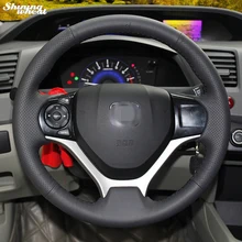 Shining wheat Hand-stitched Black Leather Steering Wheel Cover for Honda Civic 2012 -2014