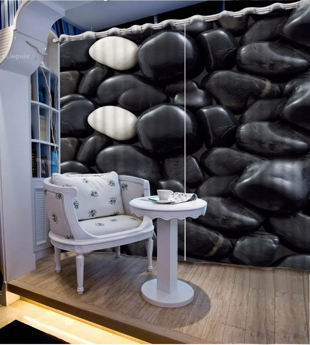 

3D Curtain Fashion Customized Black And white Pebbles Curtains For Bedroom Custom Any Size Curtain Blackout Curtain Living Room