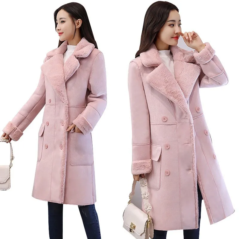 

Autumn Winter Women Solid Warm Trench Coats Suede Fur Winter Coat Thick Faux Sheepskin Long Jacket Overcoat Female DJN02