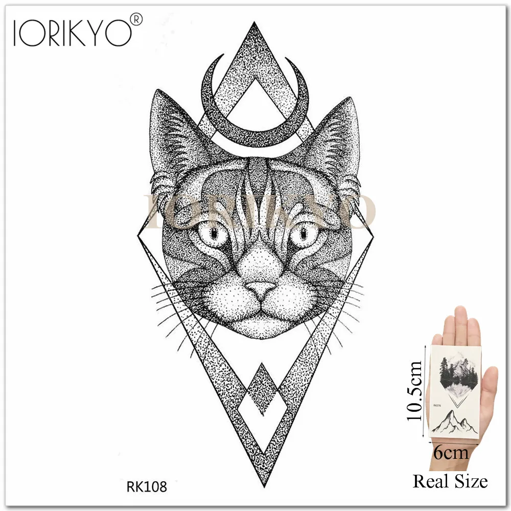 Женская Татуировка лиса IORIKYO нагрудная наклейки для мужчин Геометрическая кошка