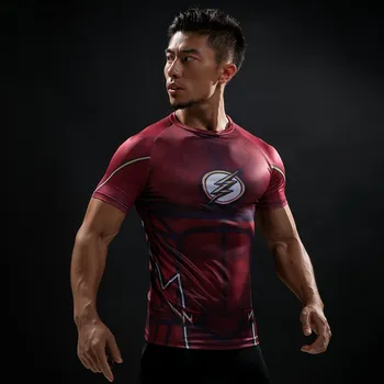 

Compression Shirt Flash 3D Printed T-shirts Men Raglan Short Sleeve Flash Cosplay Costume Quick Dry Fitness Clothing Tops Male