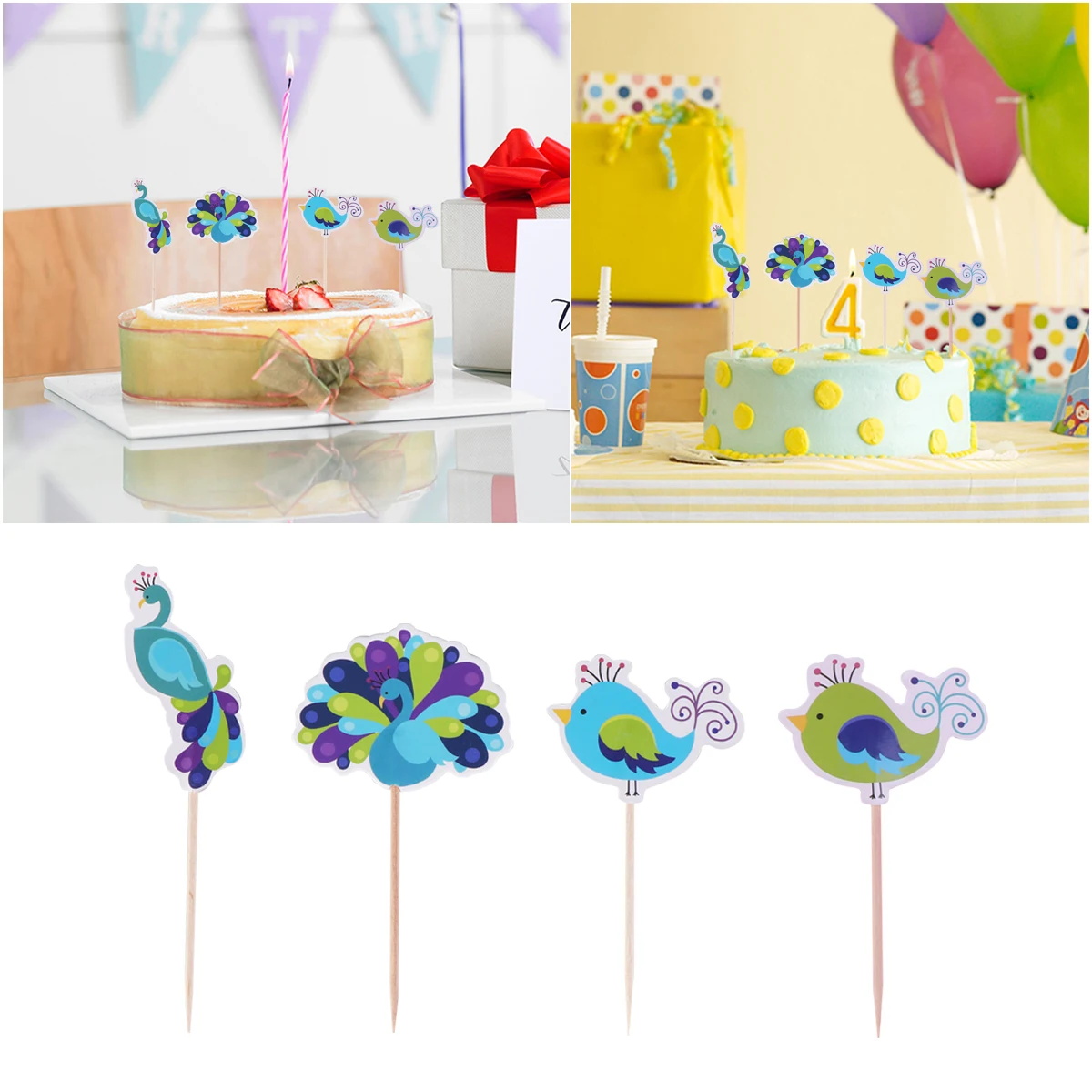 

24pcs Peacock Cupcake Toppers Animal Theme Cake Decorating Topper Insert Picks Cake Decor Toppers For Wedding Birthday Party