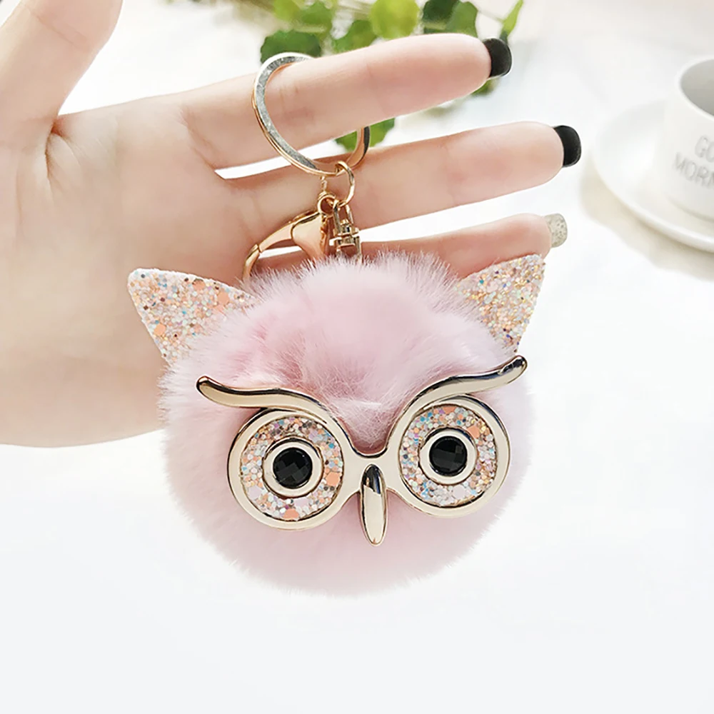 

Women Girls Kids Toy Cute Soft Fluffy Owl Pendant Key Ring Handbag Decoration Accessory Gift