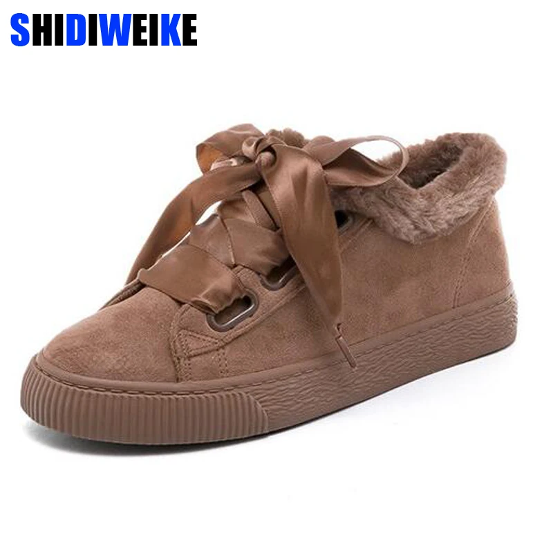 

Women Boots Snow Warm Winter Sneakers PU Boots Botas Lace Up Mujer Fur Ankle Boots Ladies Winter Shoes Black n232