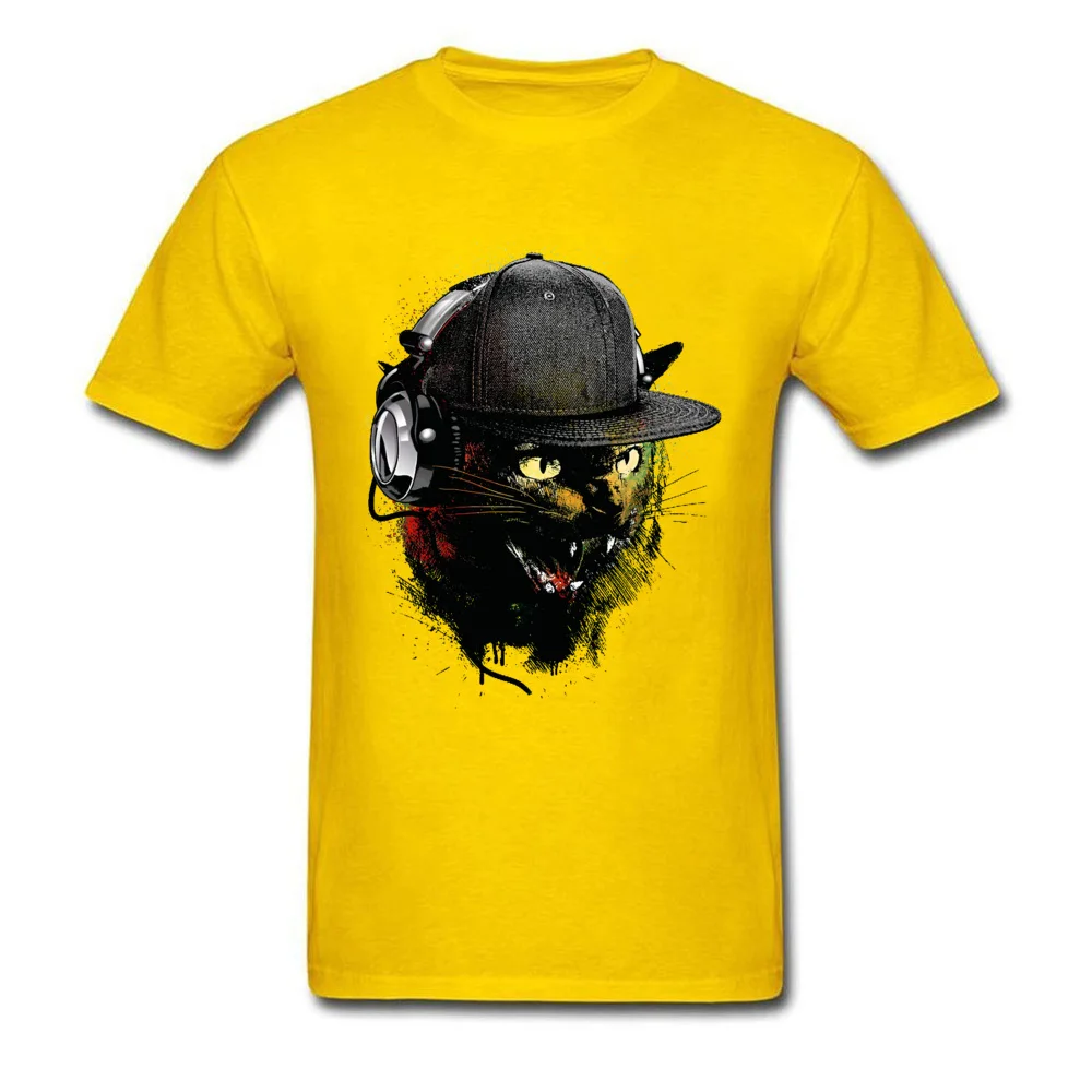 Dj-Kitten-Cat0621 100% Cotton Fabric Tops Shirts for Men Customized T-shirts Hip hop Classic Crewneck Tees Short Sleeve Dj-Kitten-Cat0621 yellow