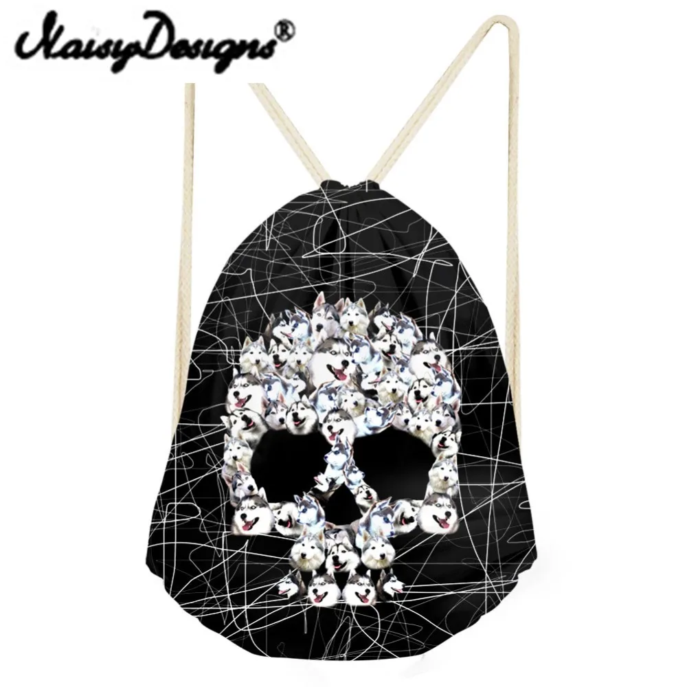 

NOISYDESIGNS Cool Punk Skull Printing men's Drawstring Backpack Tote String Shoulder for Teenagers Boys Harajuku bags Mochila