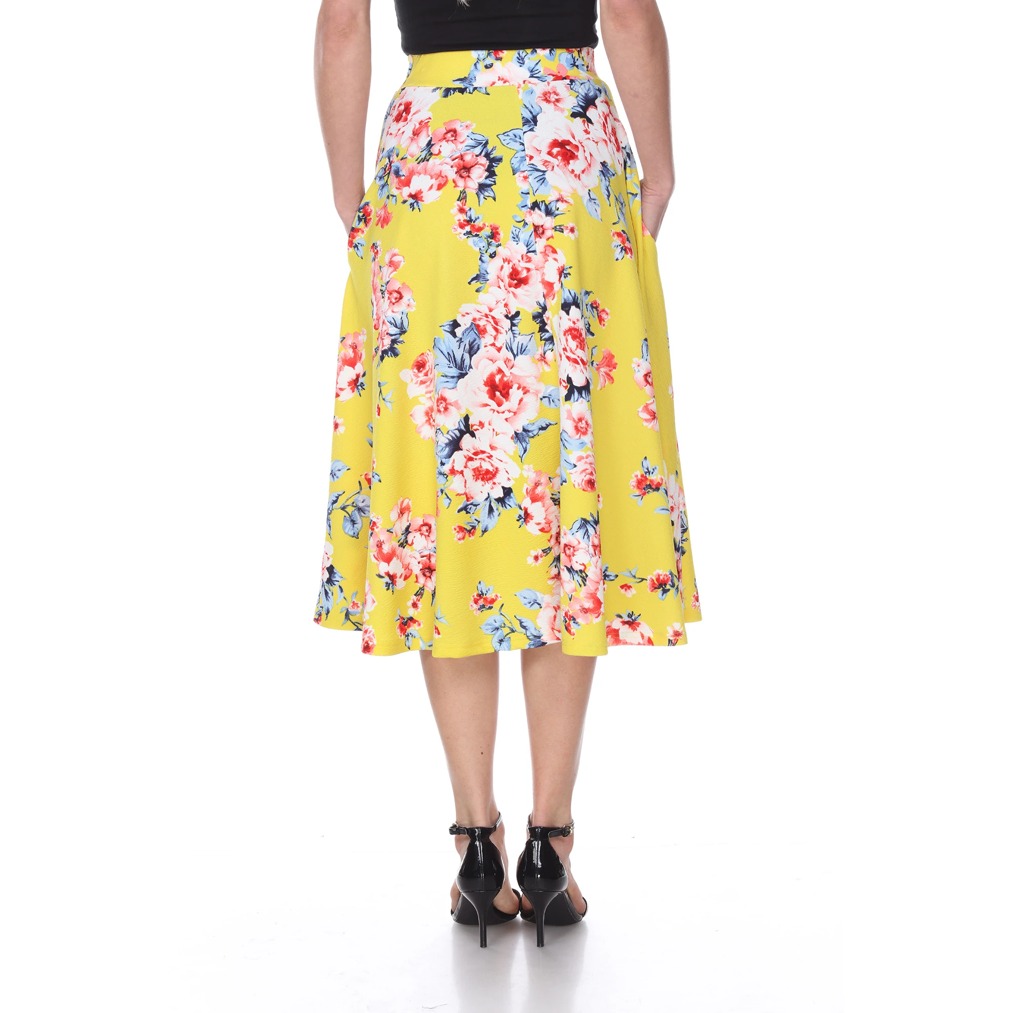 Floral Midi Skirt with Pockets - Yellow (2)