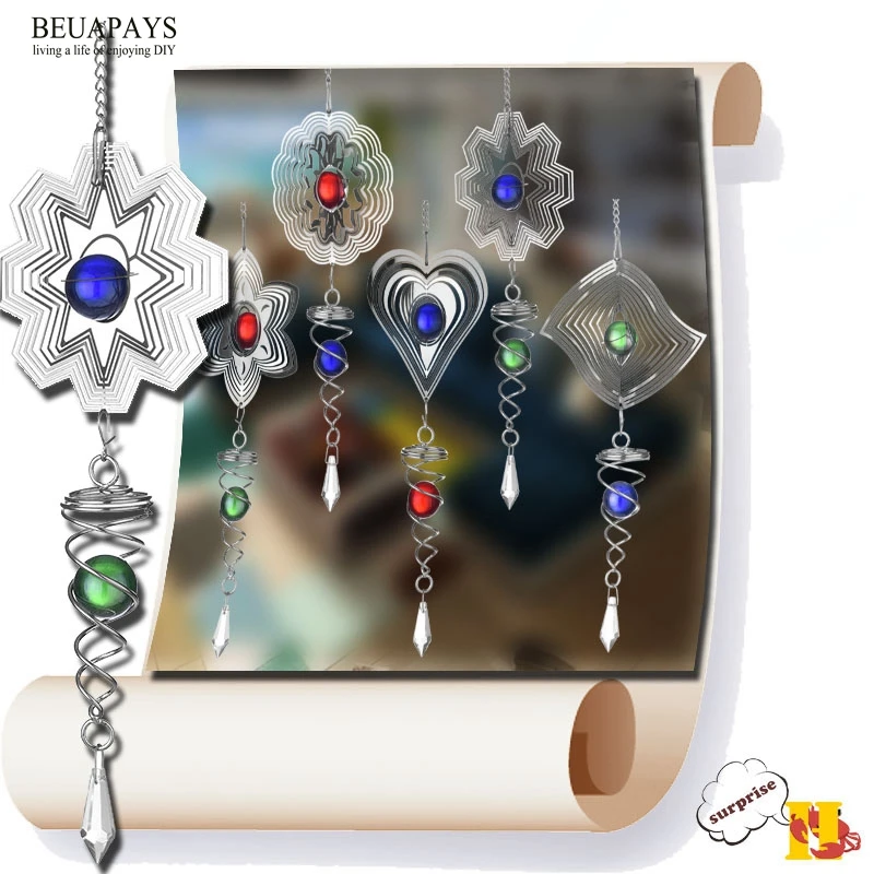 

figurines gift car Pendant Crystal Stainless Steel Mirror Cool Rotary Windbell Explosion Creative Home Gifts decoration for home