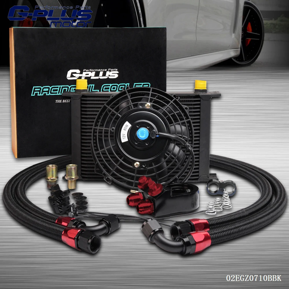 25Row AN 10AN Universal Engine Oil Cooler+Filter Adapter Kit+Universal Fanin Oil Coolers from