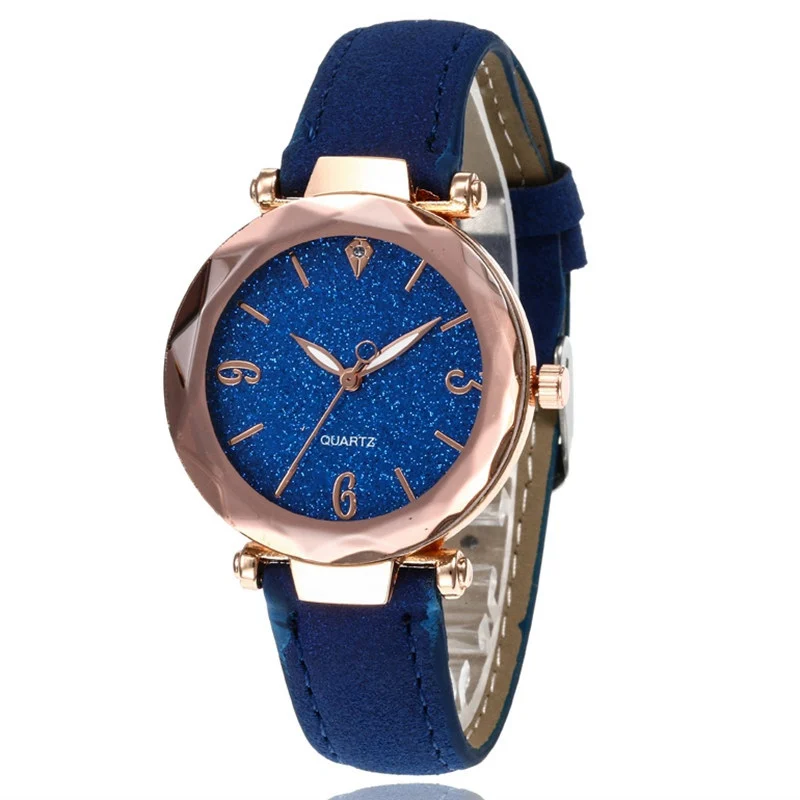 

Hot Sale Fashion Casual Silver Powder Simulated Star Surface Ladies Watch Digital Calibration Leather Women Watches Lady Clock