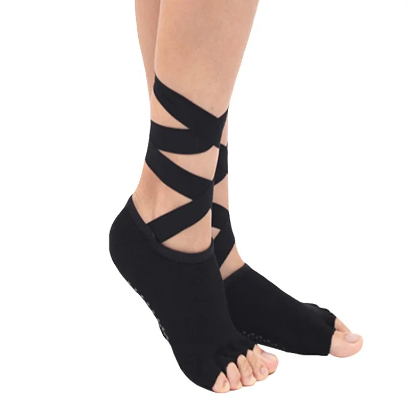 

Women Anti Slip Dance Yoga Socks Half Five Finger Toe Socks Durable Lacing Pilates Dancing Ballet Bandage Dance Sock New