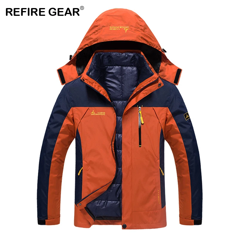 ReFire Gear Thermal Breathable Waterproof Climbing Jackets Men Plus Size Hooded Warm Sport Jacket Male Windproof Hunting Clothes