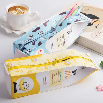 

Milk Pencil Case Candy Color PU Leather Pencil Bag School Supplies Cute Stationery Pen Holder New Exotic Milk Box Pen Organizer