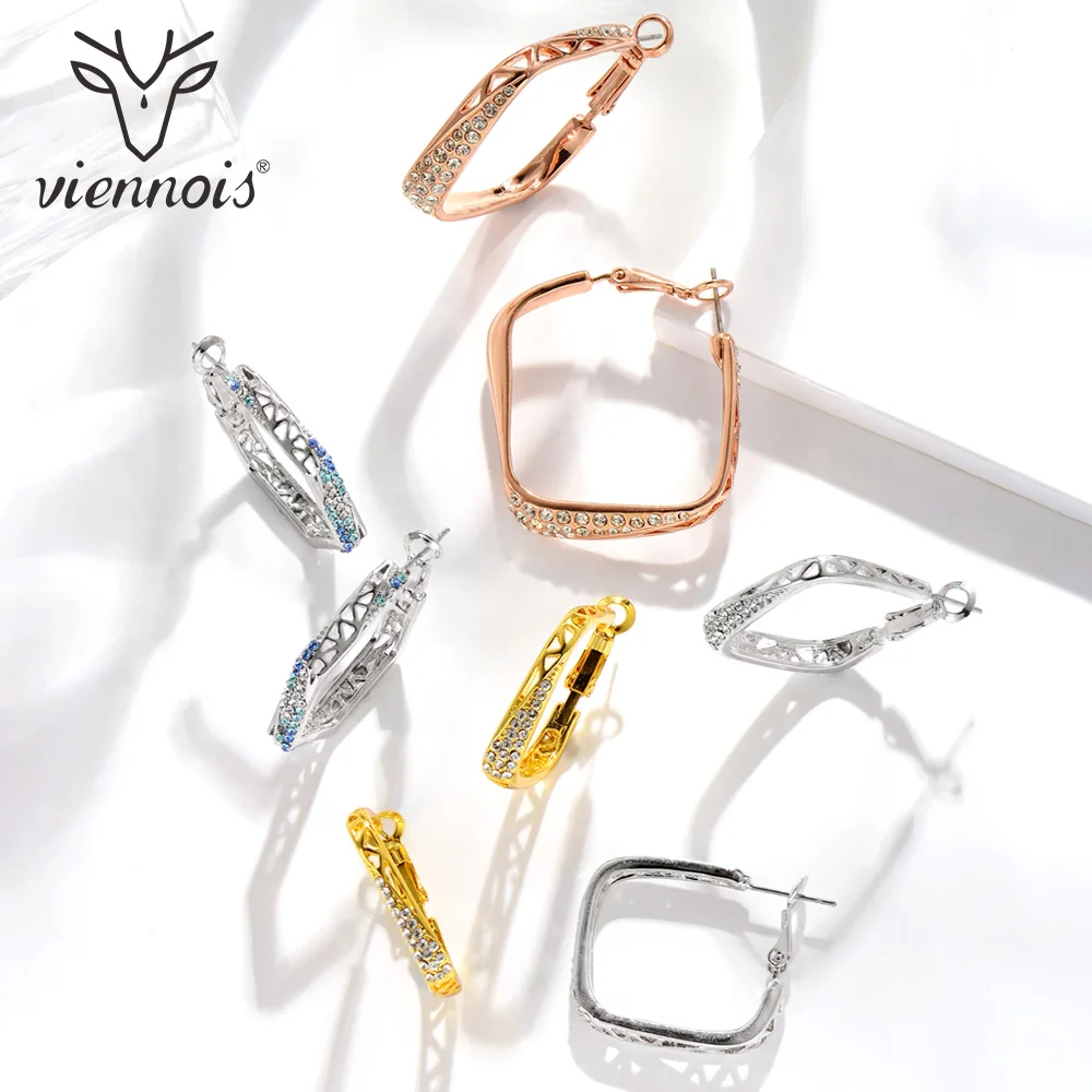 Viennois Rose Gold Color Rhinestone Square Hoop Earrings for Women Hollow Large Earrings Trendy Female Party Jewelry цена Viennois Rose Gold Color Rhinestone Square Hoop Earrings for Women Hollow Large Earrings Trendy Female Party Jewelry цены онлайн