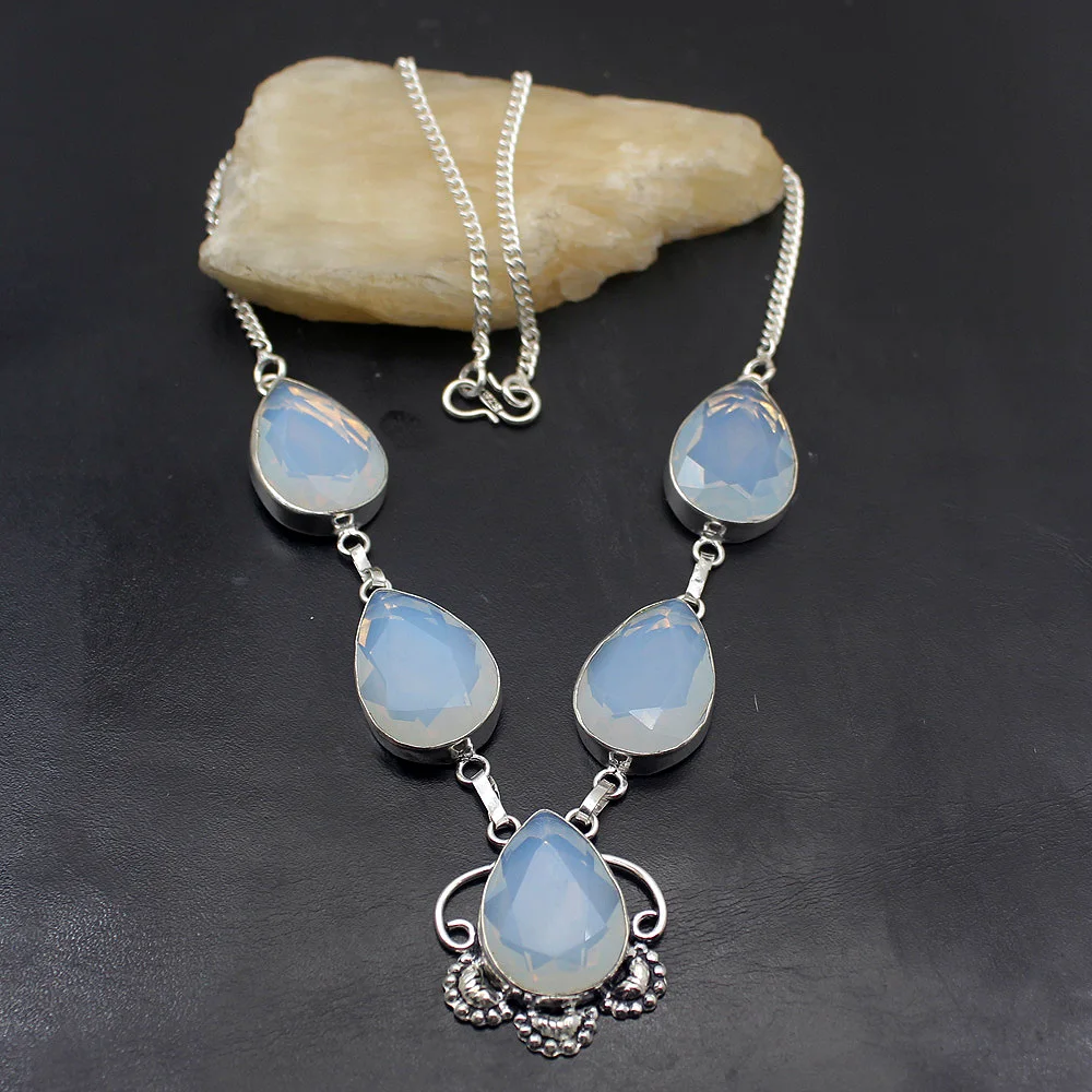

Antique Jewelry White Opal 925 Sterling Silver Charm Pendant Necklace 20 Inch TF828 Free Shipping