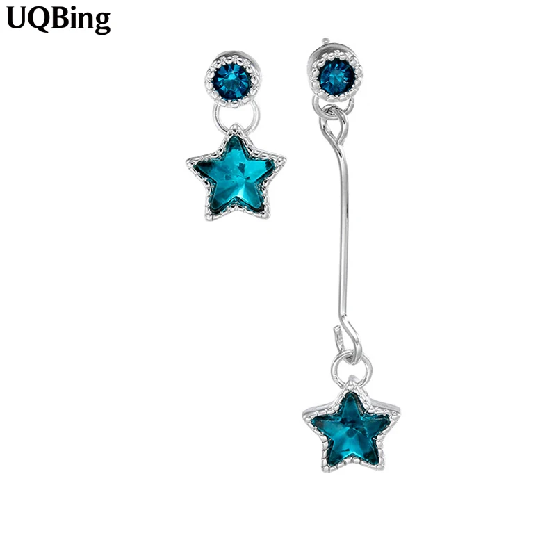 

Free Shipping New Arrivals Blue Crystal Star 925 Sterling Silver Asymmetry Stud Earrings For Women Jewelry Pendientes Brinco