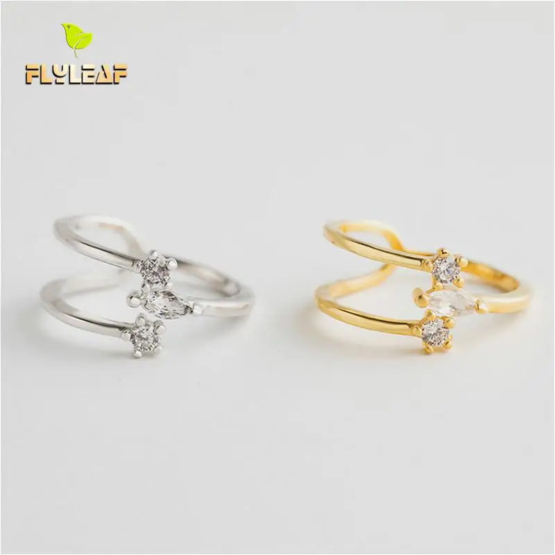 

Flyleaf 925 Sterling Silver Rings For Women Cubic Zirconia Asymmetry Femme Fashion Fine Jewelry Simple Open Wedding Ring Gold