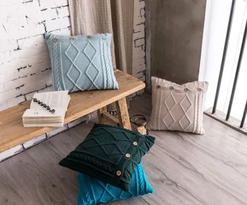 

45x45cm vintage diamond checked knitted cushion cover sofa lumbar twist pattern pillow cover decorative wool pillowcase