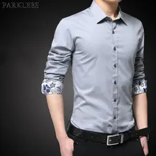 Модная рубашка в стиле пэчворк с цветочным рисунком для мужчин, осенняя новая Офисная Рабочая Рубашка с длинными рукавами мужские повседневные приталенные хлопчатобумажная сорочка Homme