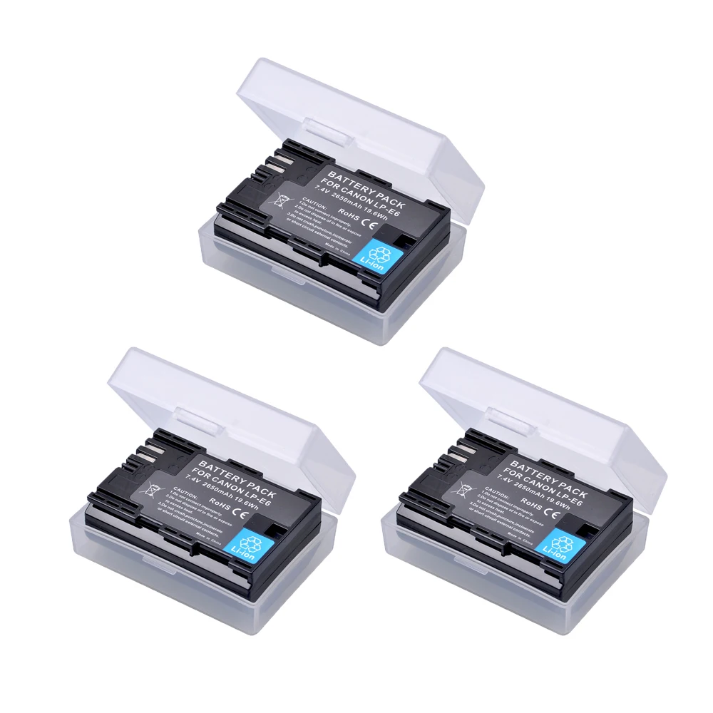 3pc 2650mAh LP E6 LPE6 LP E6 LP E6N Rechargeable Camera Battery For Canon EOS 5DS
