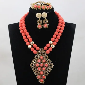 

New Design African Nigerian Coral Beads Sets Marvelous Fashion Beads Jewelry Set New Style QW1020