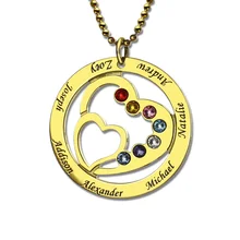 Gold Color Birthstone Family Name Necklace Heart in Heart Name Necklace Personalized Mom Necklace Family Love Memorial Jewelry