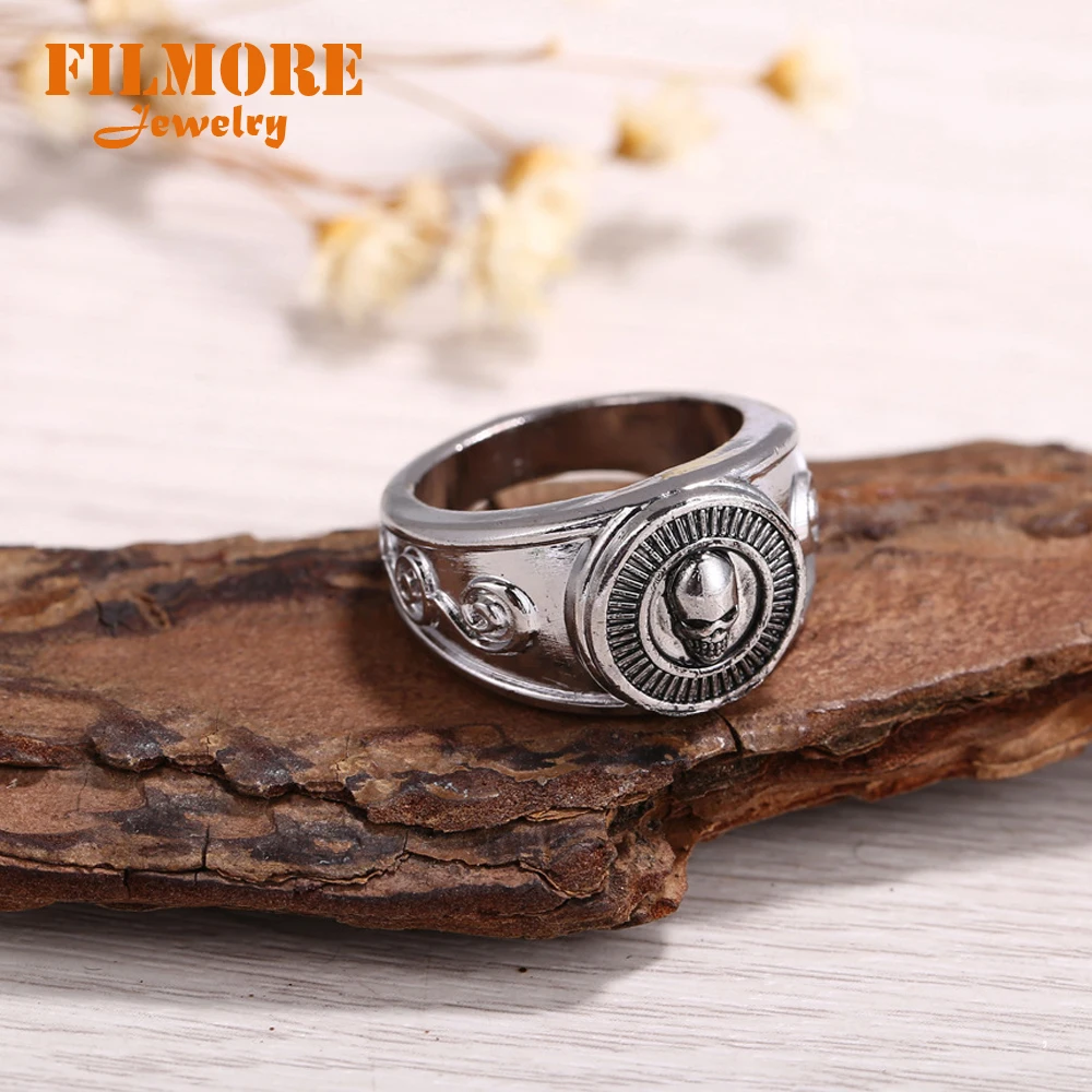 Filmore кольца с черепом в рок стиле модные большие посеребренные мужские кольца Горячая Аниме дэт нот кольца для мужчин ювелирные изделия