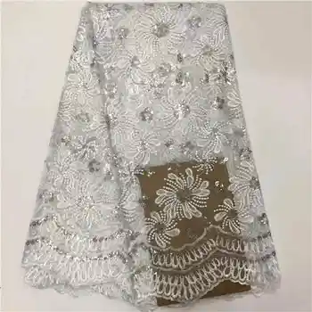 

High Quality African Lace Fabric Embroidery French Lace Fabric Tulle With sequins Gold Nigerian Lace Fabric For Wedding party