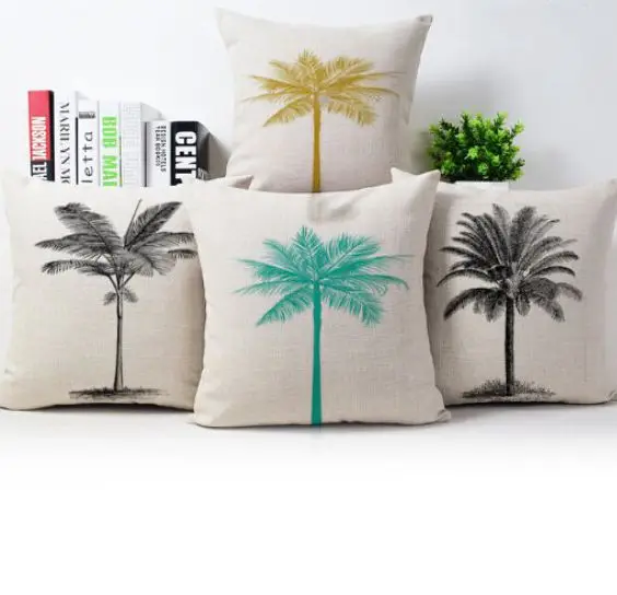 beige throw pillows case palm tree cushion cover plant country decor