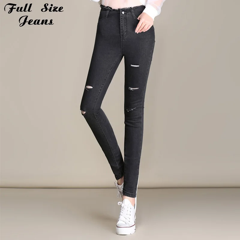 

Fall Fashion Plus Size Stretch Ripped Skinny Capris Jeans Elastic 4Xl Xs 3Xl 6Xl 7Xl Hot Jeans High Waist Dark Blue Pencil Pants