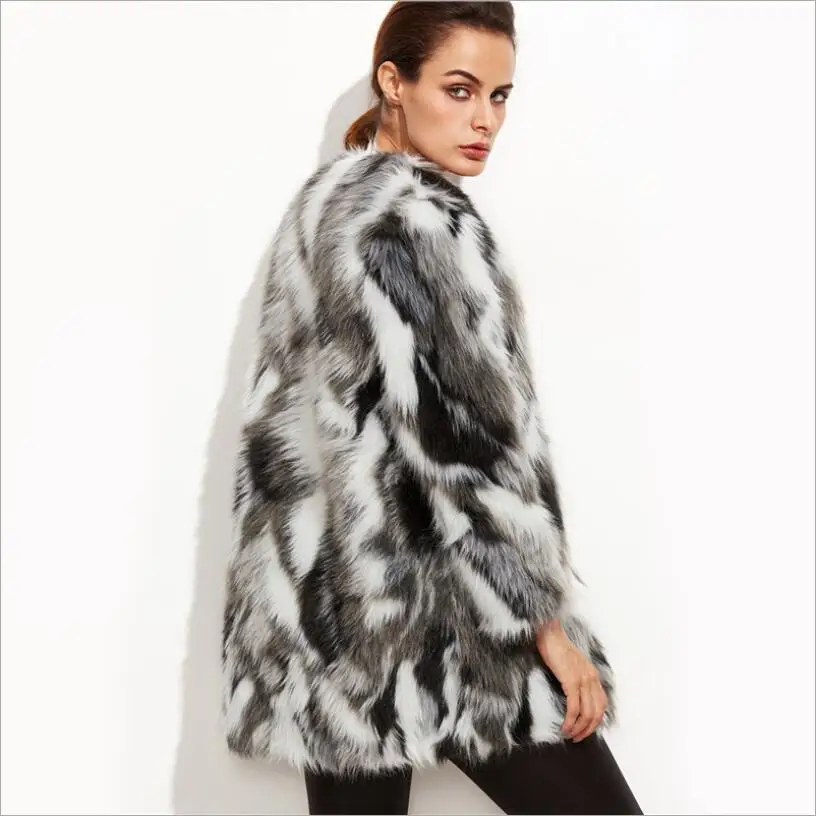 New Winter Coat Women Plus Size New Luxury Faux Fox Warm Women Coat Mid-Length Faux Fur Jacket