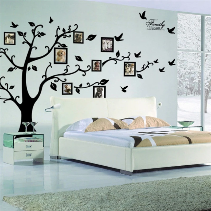 Семья "сделай сам" с фото дерево Летящие птицы дерево наклейки на стену 200*250 см искусство украшения дома Гостиная наклейки, плакаты для спальни