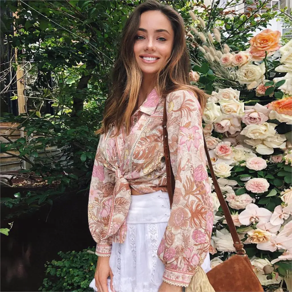 

Jungle Floral Blouse Women Summer Long Sleeve Wide Collar Button Down Vintage Shirts Boho Beach Loose Hippie Tops 2019 Clothes