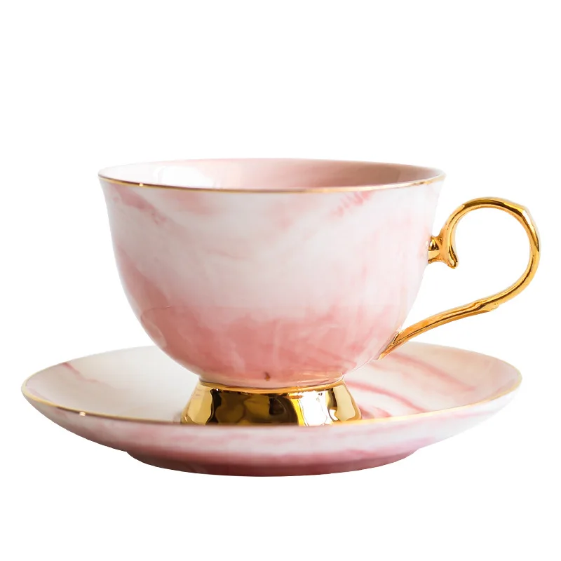 

European minimalist marble pattern Phnom Penh ceramic coffee cup saucer set English afternoon tea flower couple cups and dish