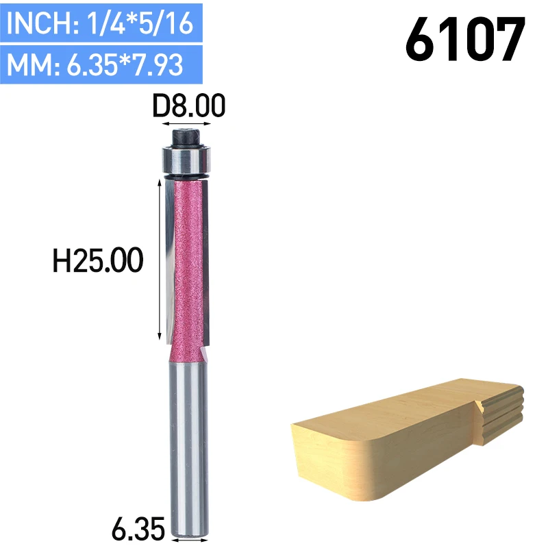HUHAO 1 шт. 1/" хвостовиком флеш отделка фрезы для дерева обрезки фрезы с подшипником Деревообработка промышленный Класс фрезерные резак - Длина режущей кромки: 6107