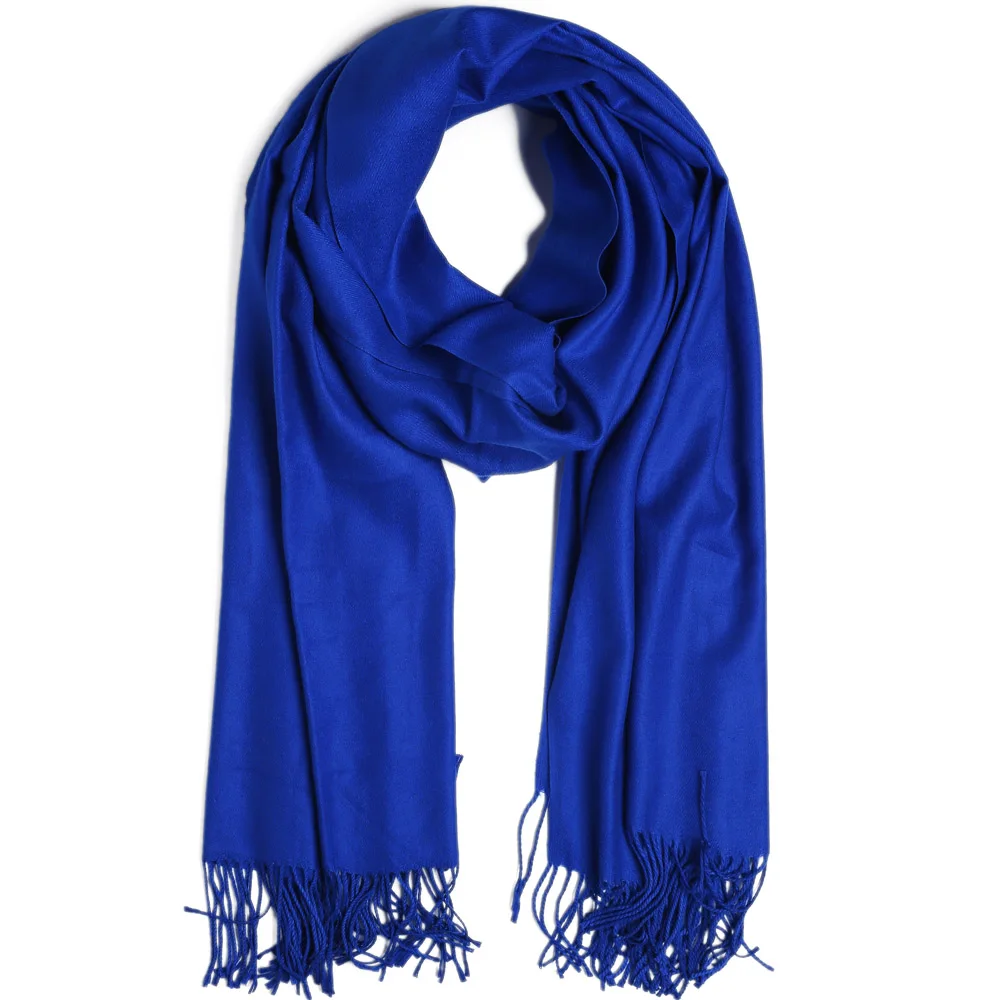 Модный кашемировый шарф, шаль, однотонная, на осень и зиму, теплая, высокое качество, мягкий хиджаб, толстый, женский, Пашмина, роскошная, шерстяная, синяя