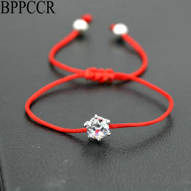 

BPPCCR Women Silver Color Rhinestones Crystals AAA Zircon Lucky Braided Bracelet Thin Red Rope Thread String Bracelets Pulsears