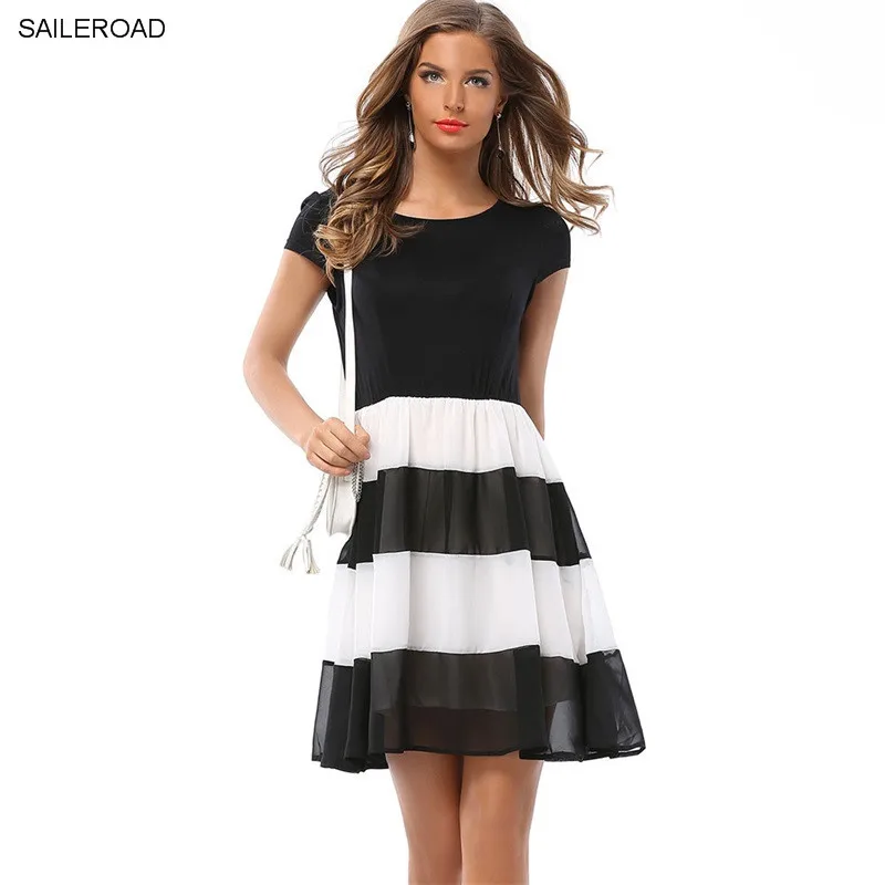 

Women Clothing Summer Beach Dress Swing Striped Dress Casual Ladies Chiffon Dresses Gothic Vestidos Elegant Party Dress Jurken
