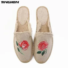 TINGHON модные женские туфли женские эспадрильи на плоской подошве из парусины с вышивкой розы Hemps туфли без каблука "рыбачьи";