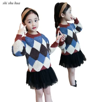 

Girls Clothes Knit Sweater Winter Long-sleeved Geometric Hook Flower Roupas Infantis 2019 Hot Sale 3-11 Y Child Quality Clothing